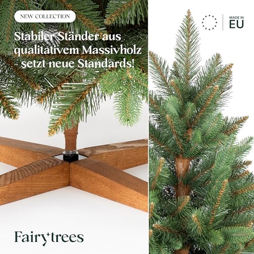 Fairytrees künstliche Nordmanntanne Premium mit handgefertigtem Ständer aus Eschenholz - 3