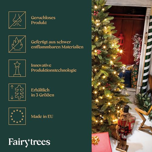 Fairytrees künstliche Nordmanntanne Premium mit handgefertigtem Ständer aus Eschenholz - 5