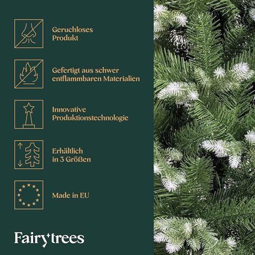 FairyTrees künstliche Nordmanntanne weiß mit Christbaum Holzständer - 5