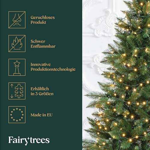 FairyTrees Weihnachtsbaum künstlich 180cm Nordmanntanne mit Holzständer - 6