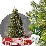 BoomDing Künstlicher Weihnachtsbaum mit Beleuchtung - 100% Spritzguss - 210 cm hoch mit 500 LED - naturgetreuer Tannenbaum - mit integrierter Lichterkette - Christbaum mit stabilem Metallständer