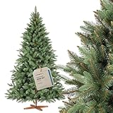 FAIRYTREES Weihnachtsbaum künstlich, Nordmanntanne Premium 180 cm, Naturgetreue Spritzguss Elemente, Made in EU, Künstlicher Weihnachtsbaum mit handgefertigtem Ständer aus Eschenholz