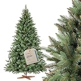 FAIRYTREES Weihnachtsbaum künstlich, Nordmanntanne Premium 180 cm, Naturgetreue Spritzguss Elemente, Made in EU, Künstlicher Weihnachtsbaum mit handgefertigtem Ständer aus Eschenholz