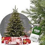 BoomDing Weihnachtsbaum mit Beleuchtung - extra naturgetreuer Tannenbaum 210 cm - 550 LED - inkl. stabilem Metallständer und Aufbewahrungskarton - Weihnachtsbaum Christbaum