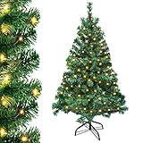 Aufun Weihnachtsbaum künstlich mit Beleuchtung, 120cm Tannenbaum künstlich Grün PVC, Edeltanne Schnellaufbau chwer entflammbar, inkl. Christbaum Ständer (1,2m, Grün)