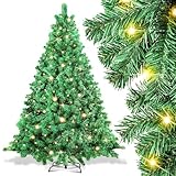 Tubiaz 210cm Weihnachtsbaum künstlich mit Beleuchtung, Tannenbaum Künstlich 400 Warmweißen LED-Lichtern, PVC Christbaum 1200 Spitzen inkl. Metallständer, Schnellmontagesystem