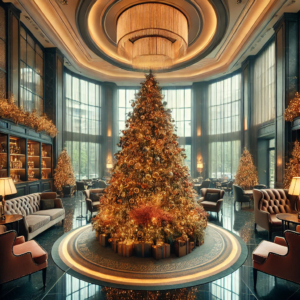 So könnte sich ein künstlicher Weihnachtsbaum in einem Foyer eines Hotels präsentieren.