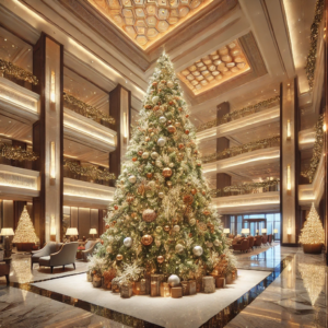 Luxuriöser Weihnachtsbaum in der Lobby